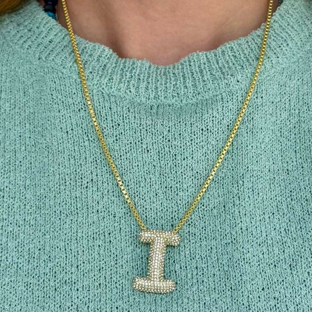 BaubleBar Gold Pave Initial Necklace